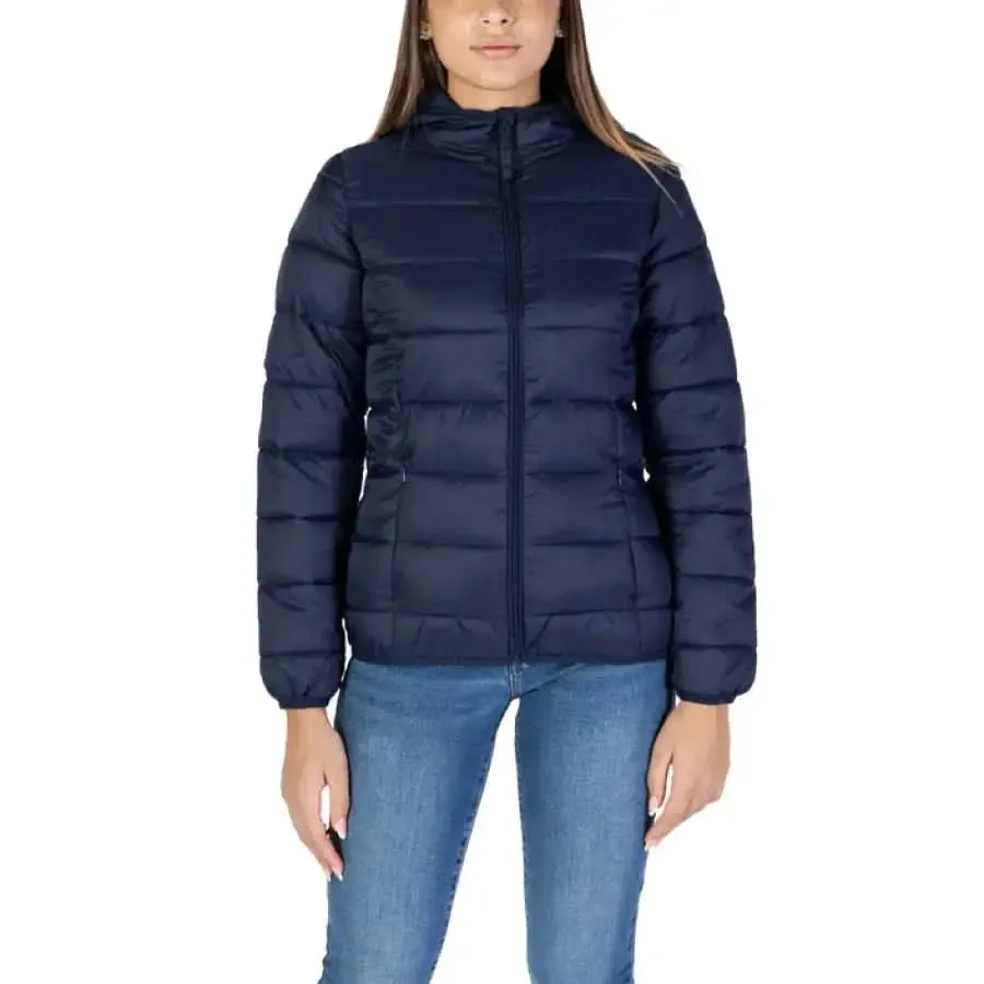 B.young Women's Light Blue Turtleneck Jacket with Hood and Pockets