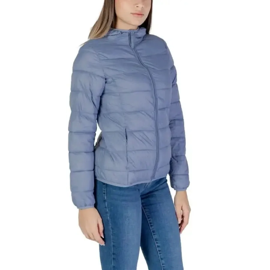B.young Women's Light Blue Turtleneck Jacket with Hood and Pockets