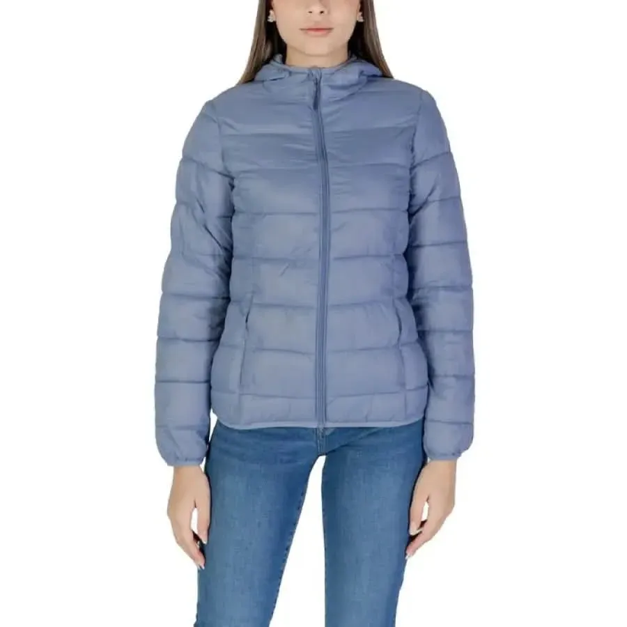 B.young Women's Light Blue Turtleneck Jacket with Hood and Pockets