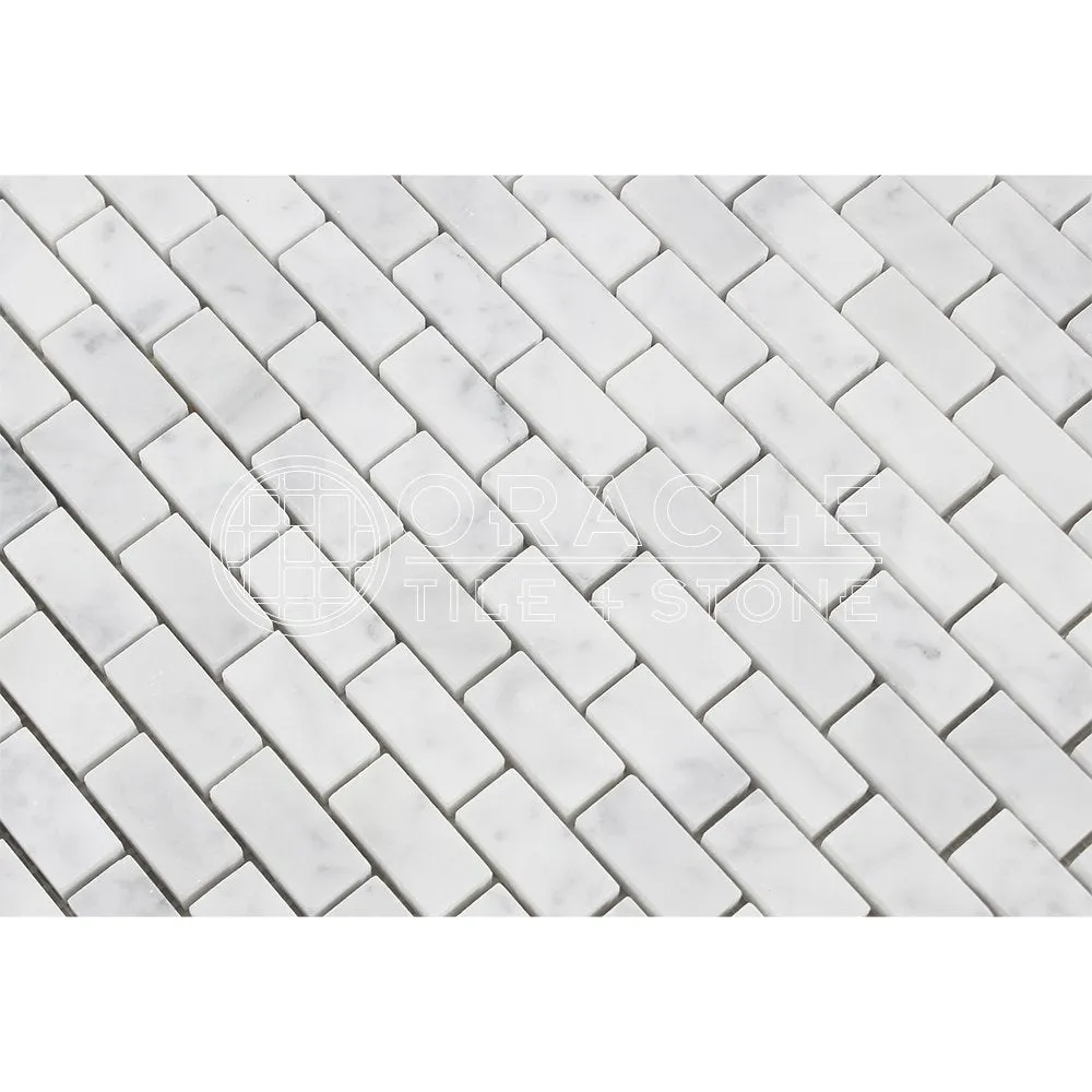 Carrara White Italian (Bianco Carrara) Marble Mini Brick Mosaic Tile, Polished