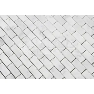 Carrara White Italian (Bianco Carrara) Marble Mini Brick Mosaic Tile, Polished