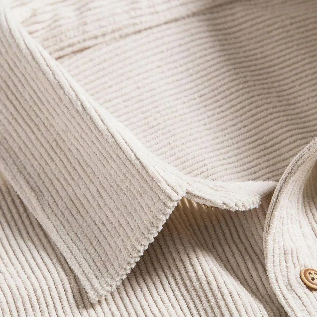 Casual Men's Corduroy Button-Up Shirt with Short Sleeves