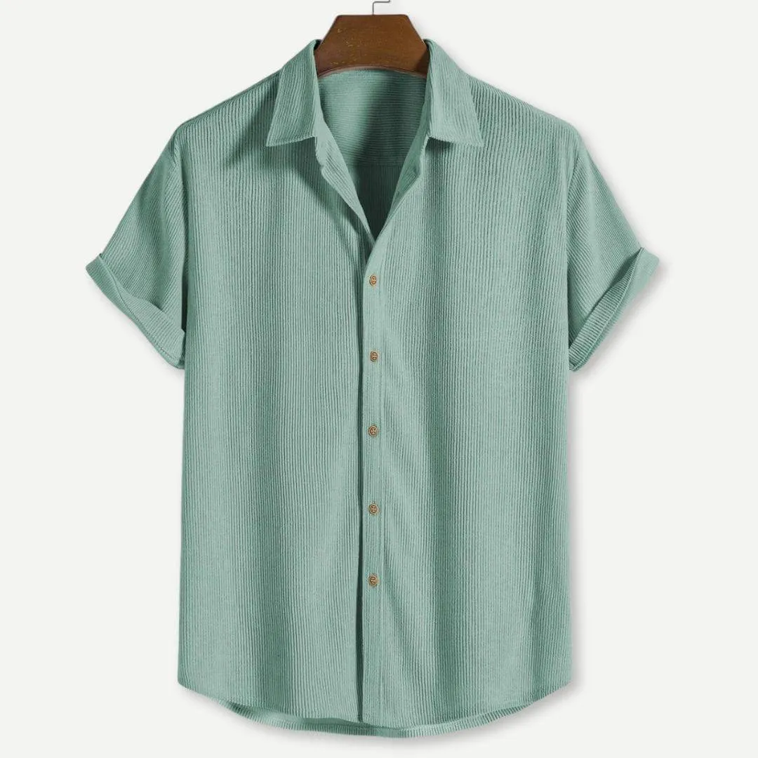 Casual Men's Corduroy Button-Up Shirt with Short Sleeves
