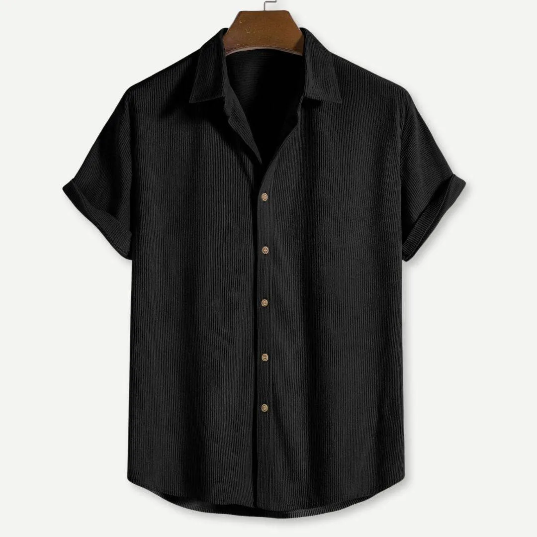 Casual Men's Corduroy Button-Up Shirt with Short Sleeves