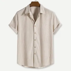 Casual Men's Corduroy Button-Up Shirt with Short Sleeves