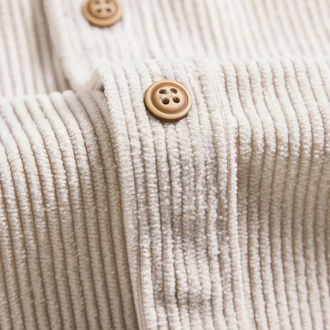 Casual Men's Corduroy Button-Up Shirt with Short Sleeves