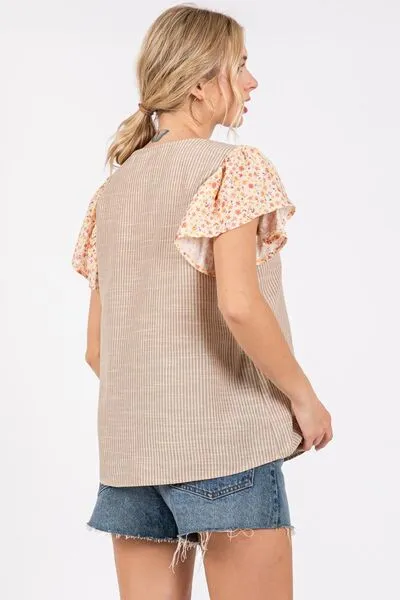 Ces Femme Round Neck Floral Short Sleeve Top