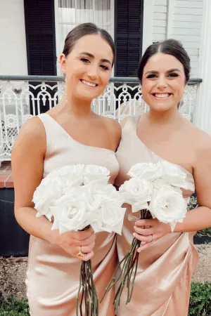 Champagne One-shoulder Ruched Fitted Bridesmaid Dress
