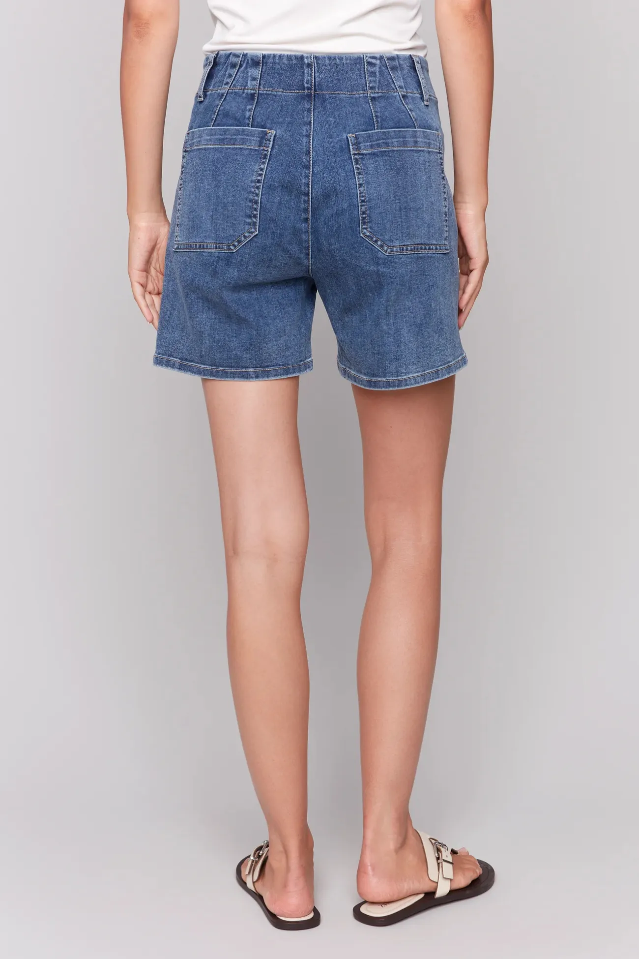 Charlie B Medium Blue Front Patch Pocket Denim Shorts