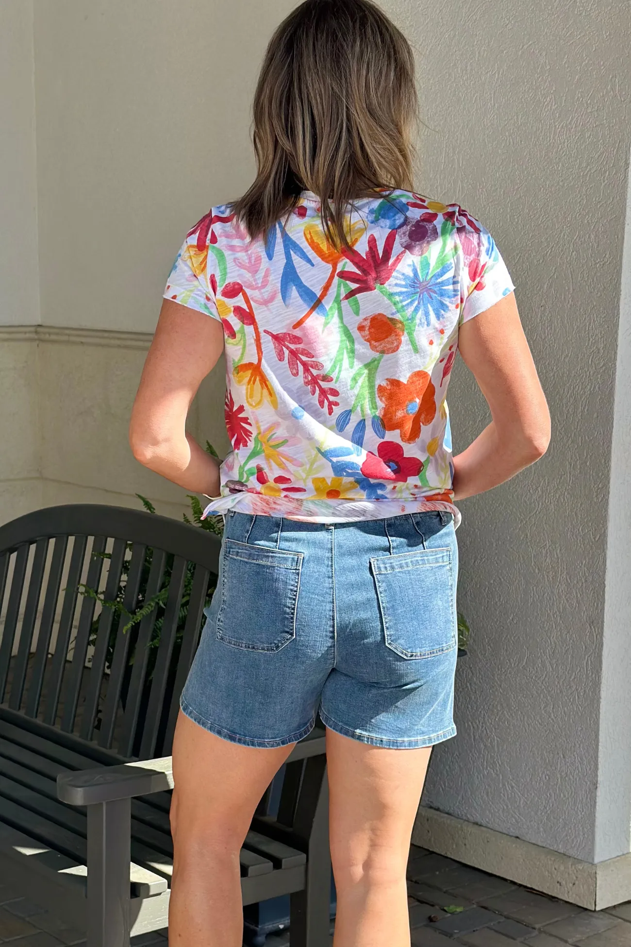 Charlie B Medium Blue Front Patch Pocket Denim Shorts