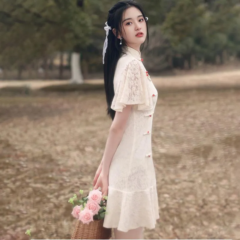 Cheongsam Improved Everyday Dress Women's Summer Young Style Little Fresh Girl Fishtail Skirt