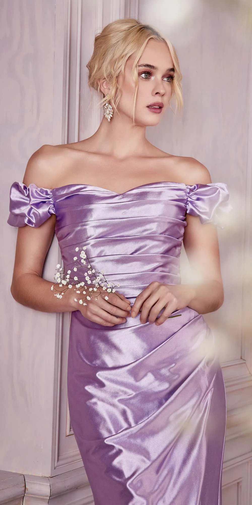 Cinderella Divine KV1056 Fitted Gathered Satin Gown