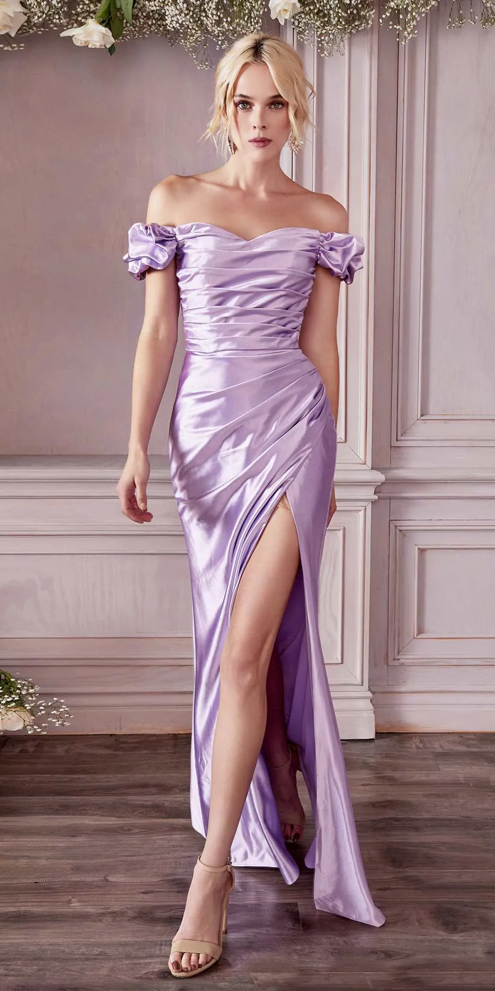 Cinderella Divine KV1056 Fitted Gathered Satin Gown