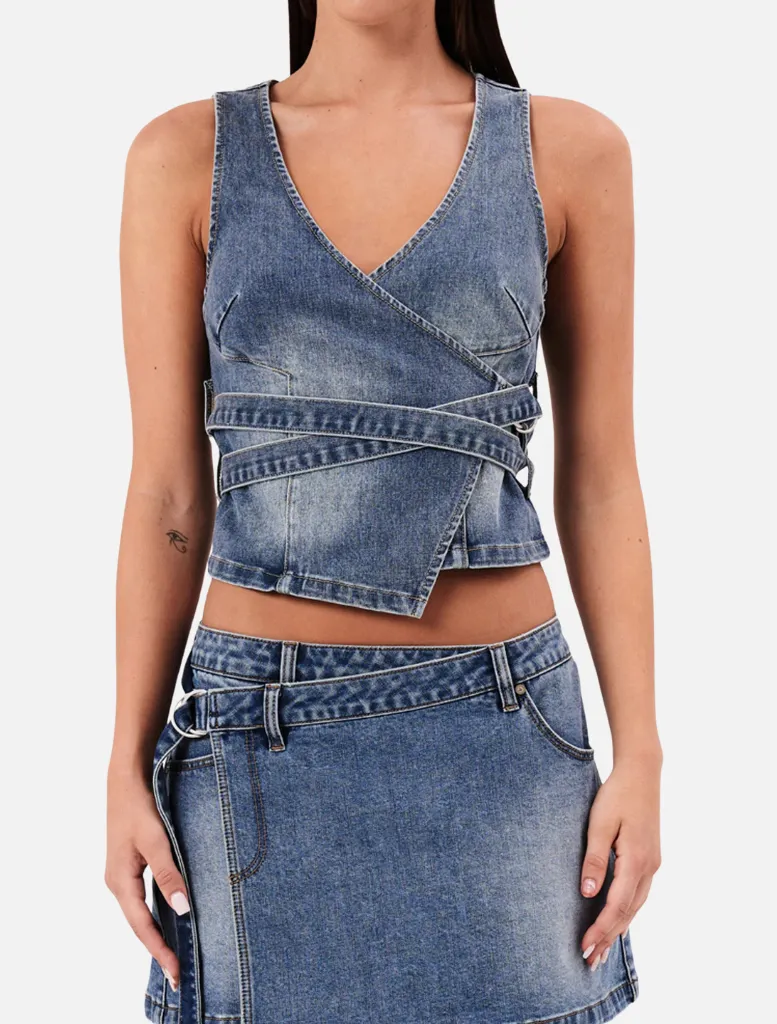 City Wrap Top Dalia - Mid Vintage Indigo