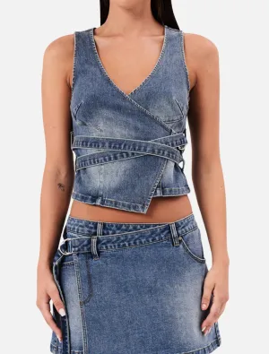 City Wrap Top Dalia - Mid Vintage Indigo