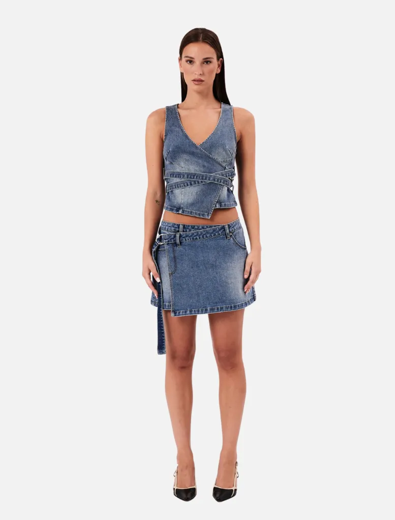 City Wrap Top Dalia - Mid Vintage Indigo