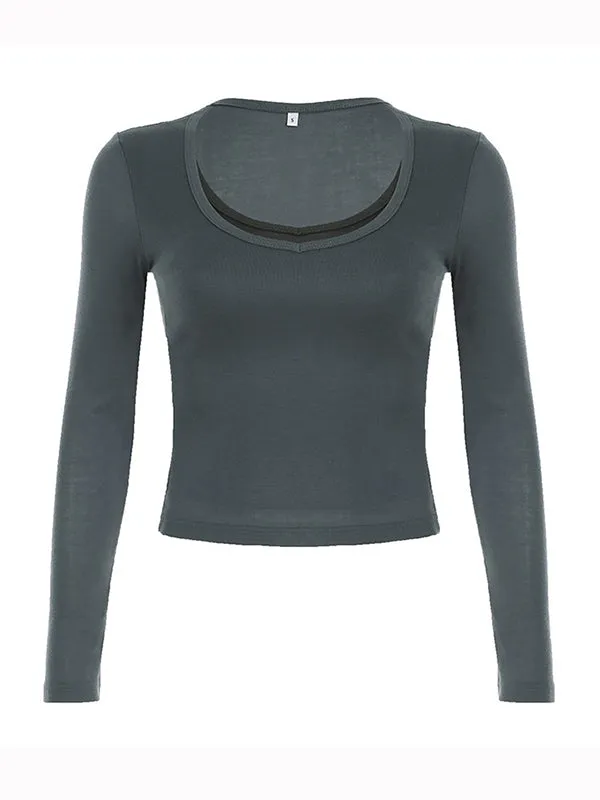 Classic Gray Simple Long Sleeve Top 