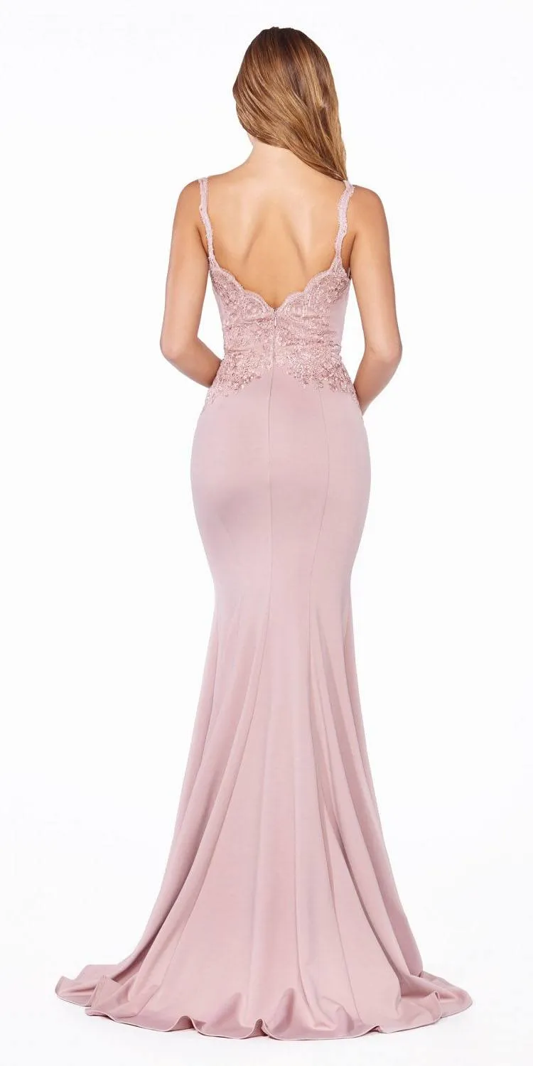 CLEARANCE - Cinderella Divine CF319 Long Fitted Gown Plunging V-Neck (Size M)