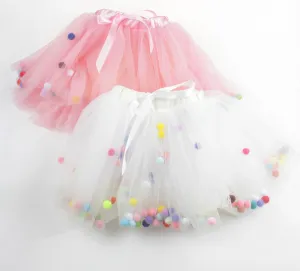 Colorful Balls Girls Tutu Skirt 4 Layers Super Soft Mesh Lace Baby Tutu Children Skirts Ins Style 2 Colors
