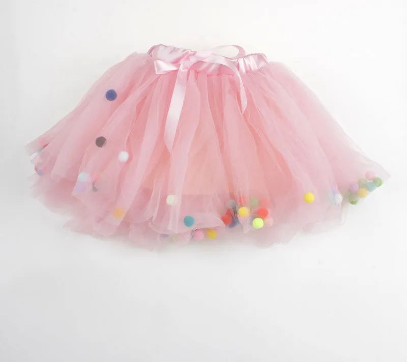 Colorful Balls Girls Tutu Skirt 4 Layers Super Soft Mesh Lace Baby Tutu Children Skirts Ins Style 2 Colors
