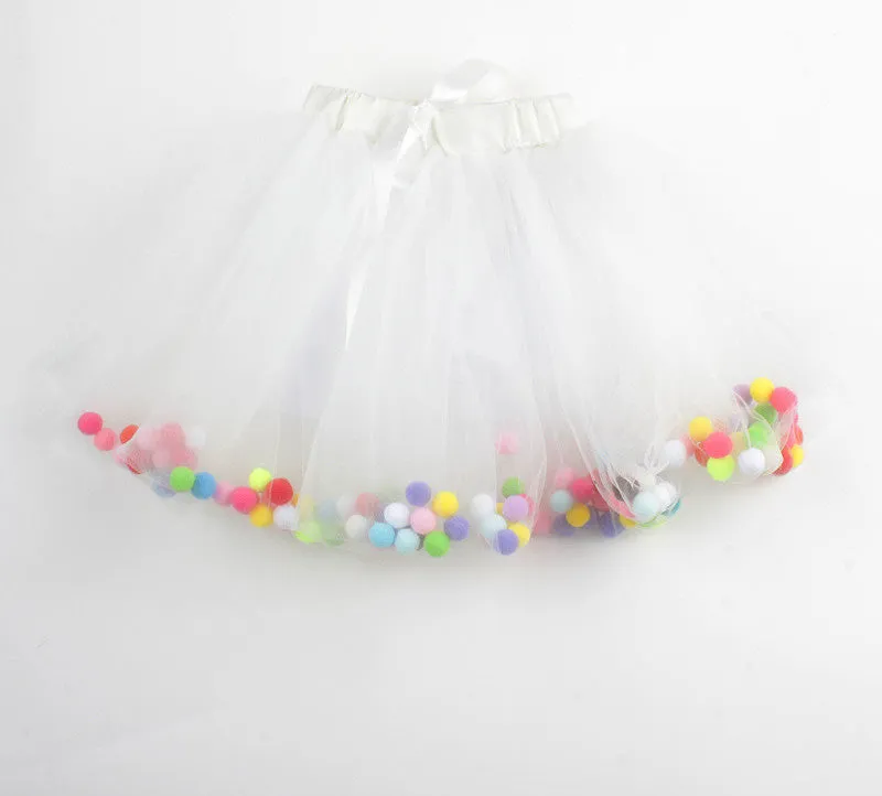 Colorful Balls Girls Tutu Skirt 4 Layers Super Soft Mesh Lace Baby Tutu Children Skirts Ins Style 2 Colors