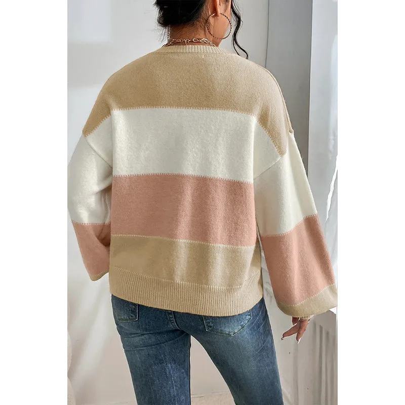 Colour Block Crew Neck Sweater