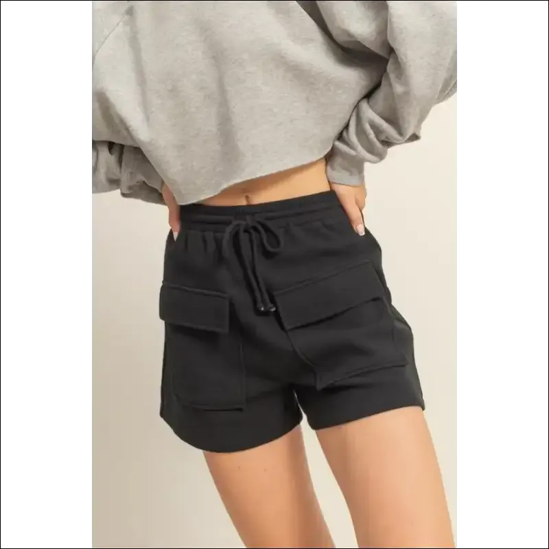 Cozy Drawstring Waffle Knit Front Pocket Shorts