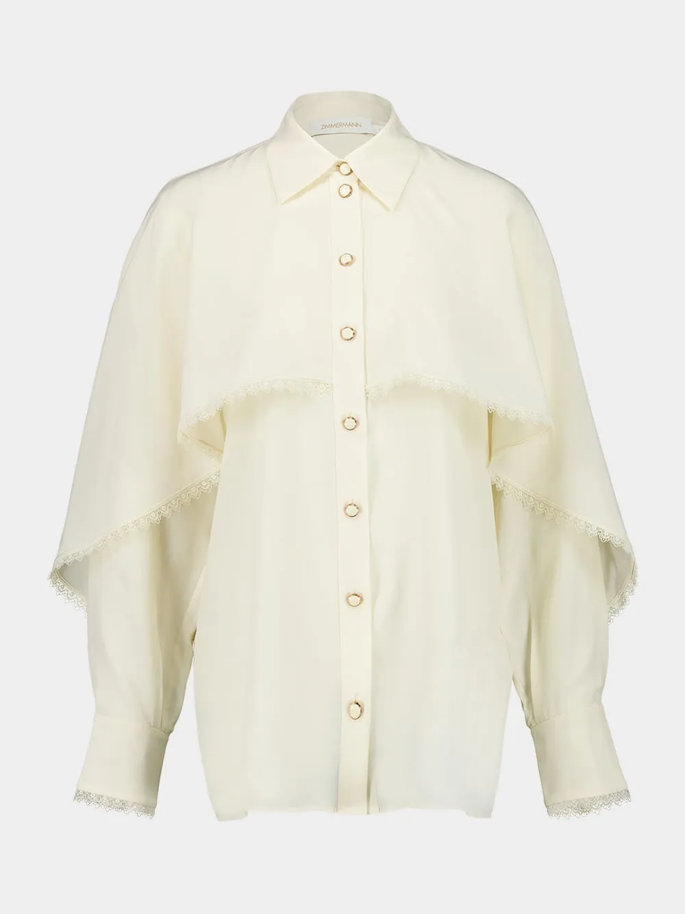 Cream Fringed Cape Blouse