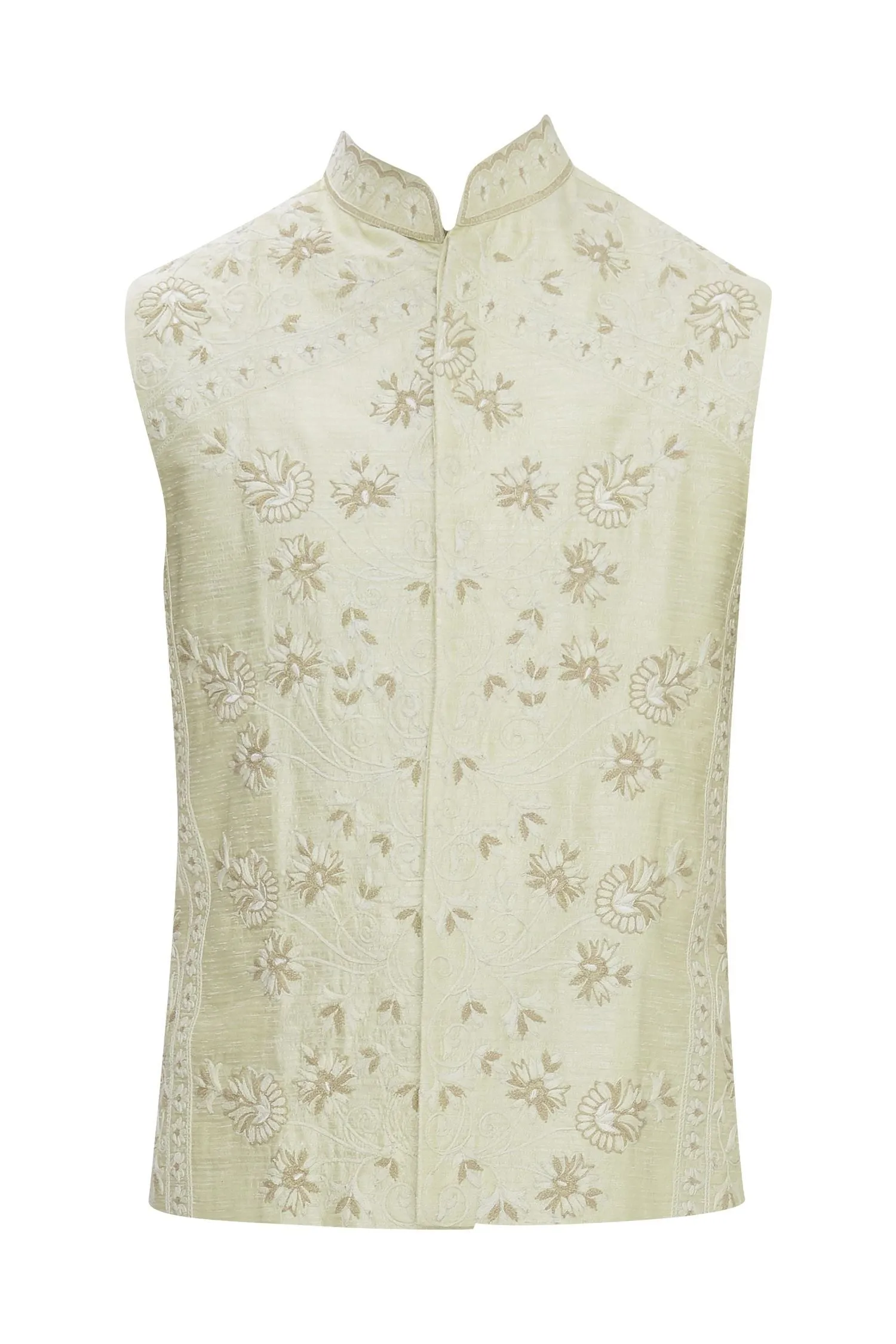 Cream Raw Silk Embrodered Nehru Jacket Bandhgala Waistcoat Bandi