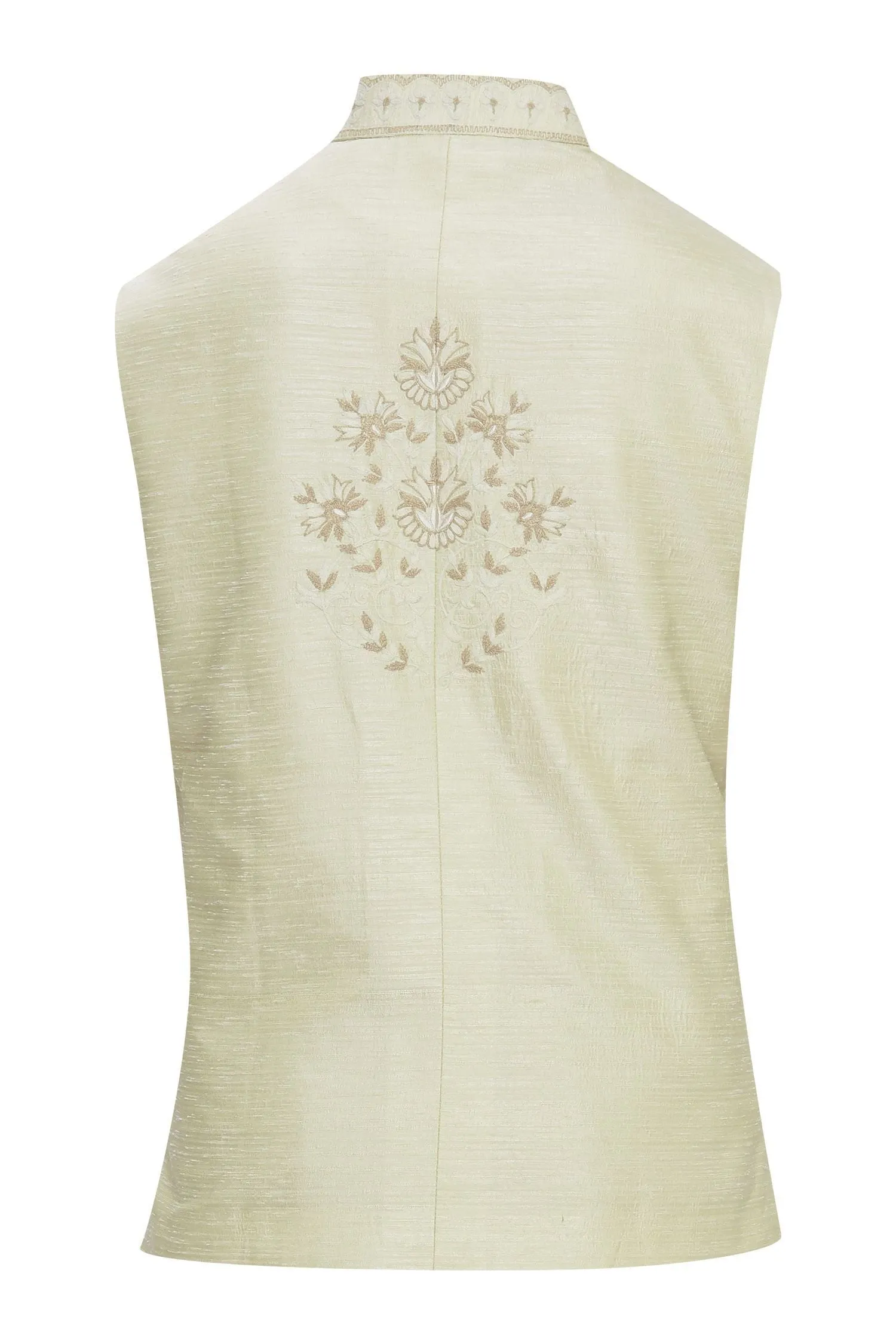 Cream Raw Silk Embrodered Nehru Jacket Bandhgala Waistcoat Bandi