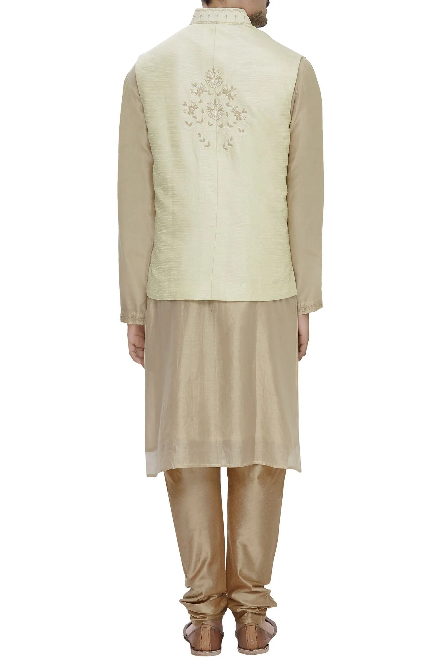 Cream Raw Silk Embrodered Nehru Jacket Bandhgala Waistcoat Bandi