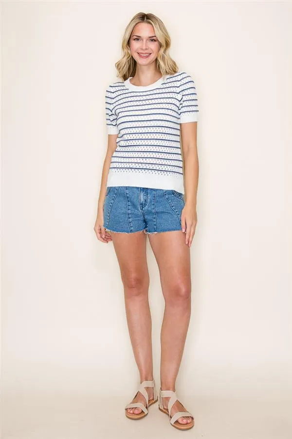 Crochet Stripe Sweater Top