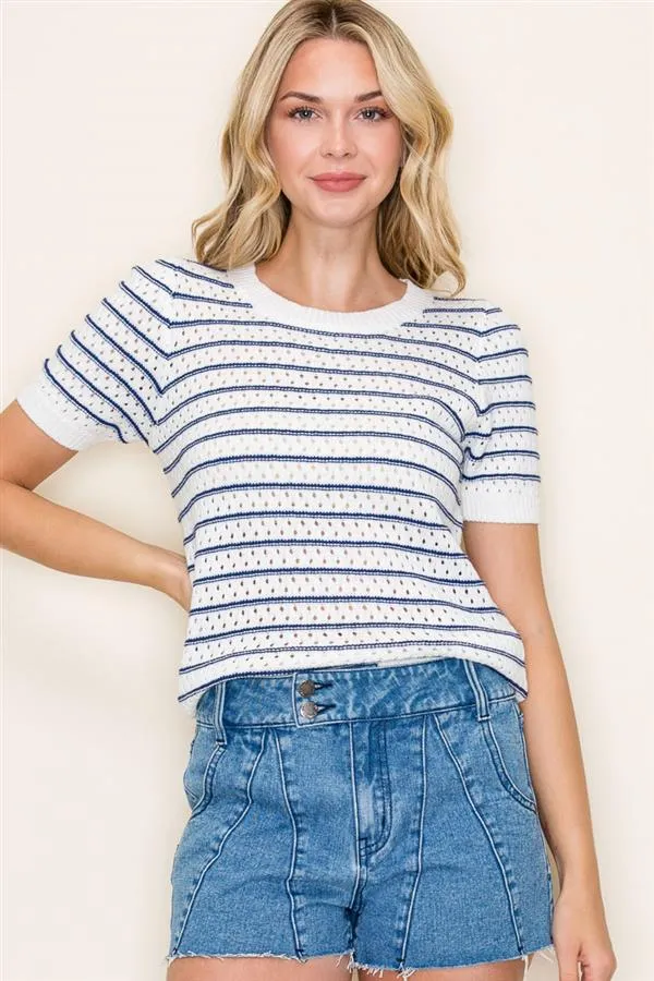 Crochet Stripe Sweater Top