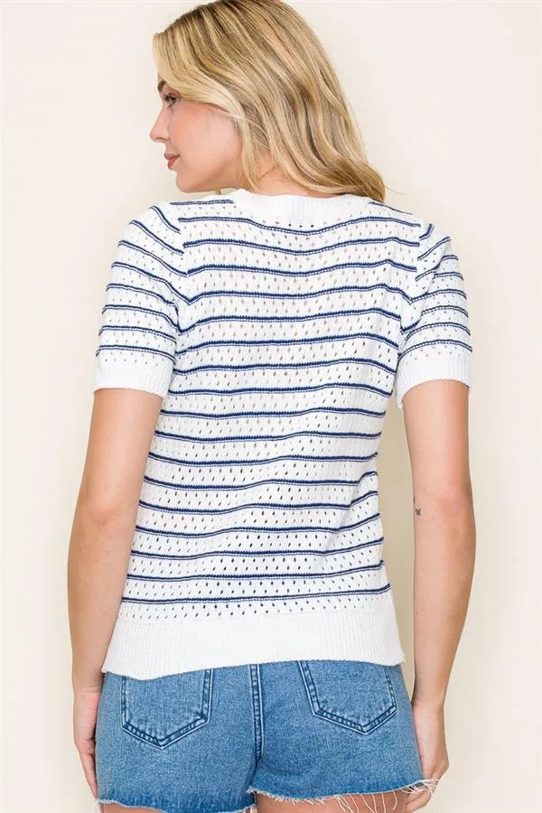 Crochet Stripe Sweater Top
