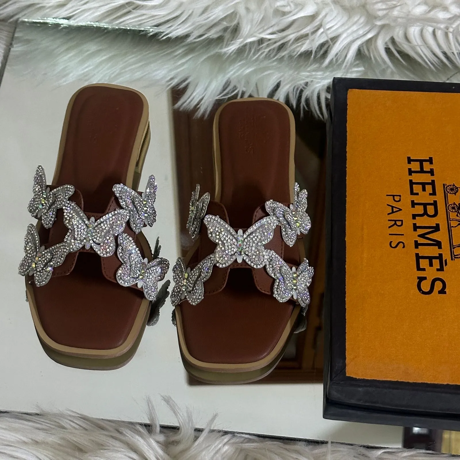Crystal Butterfly Slides Brown
