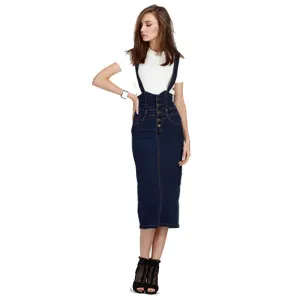 Denim Suspender Skirt for Women Long Elastic Slim Casual Back Split A-line Plus Size High Waist Jeans Skirts Womens