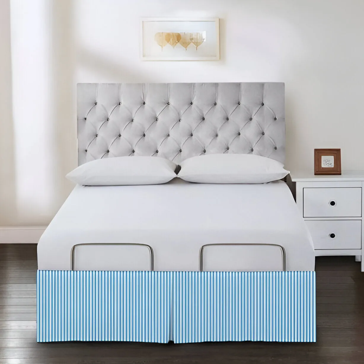 Detachable Wrap Around Polyester Ticking Stripe Tailored Bed Skirt