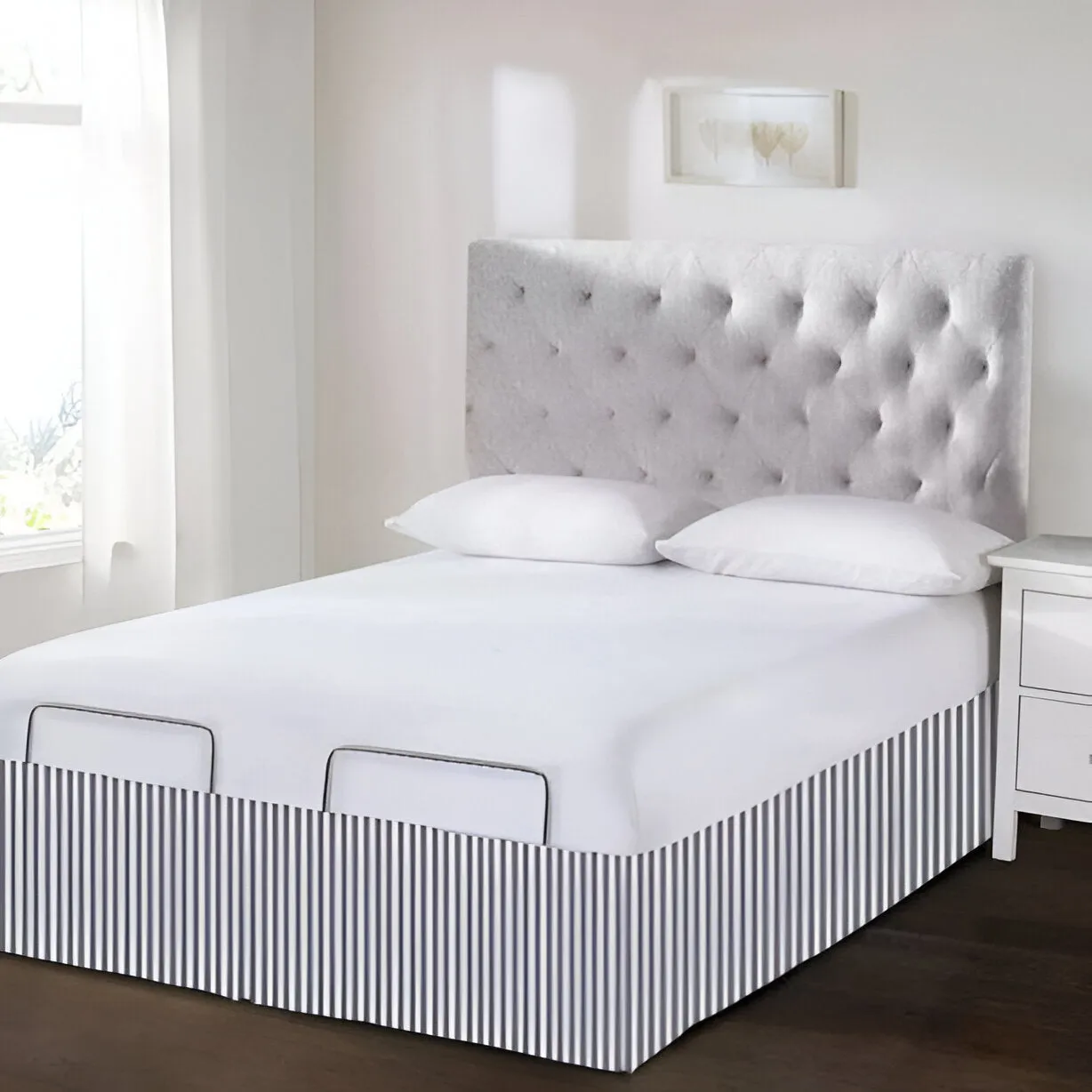 Detachable Wrap Around Polyester Ticking Stripe Tailored Bed Skirt