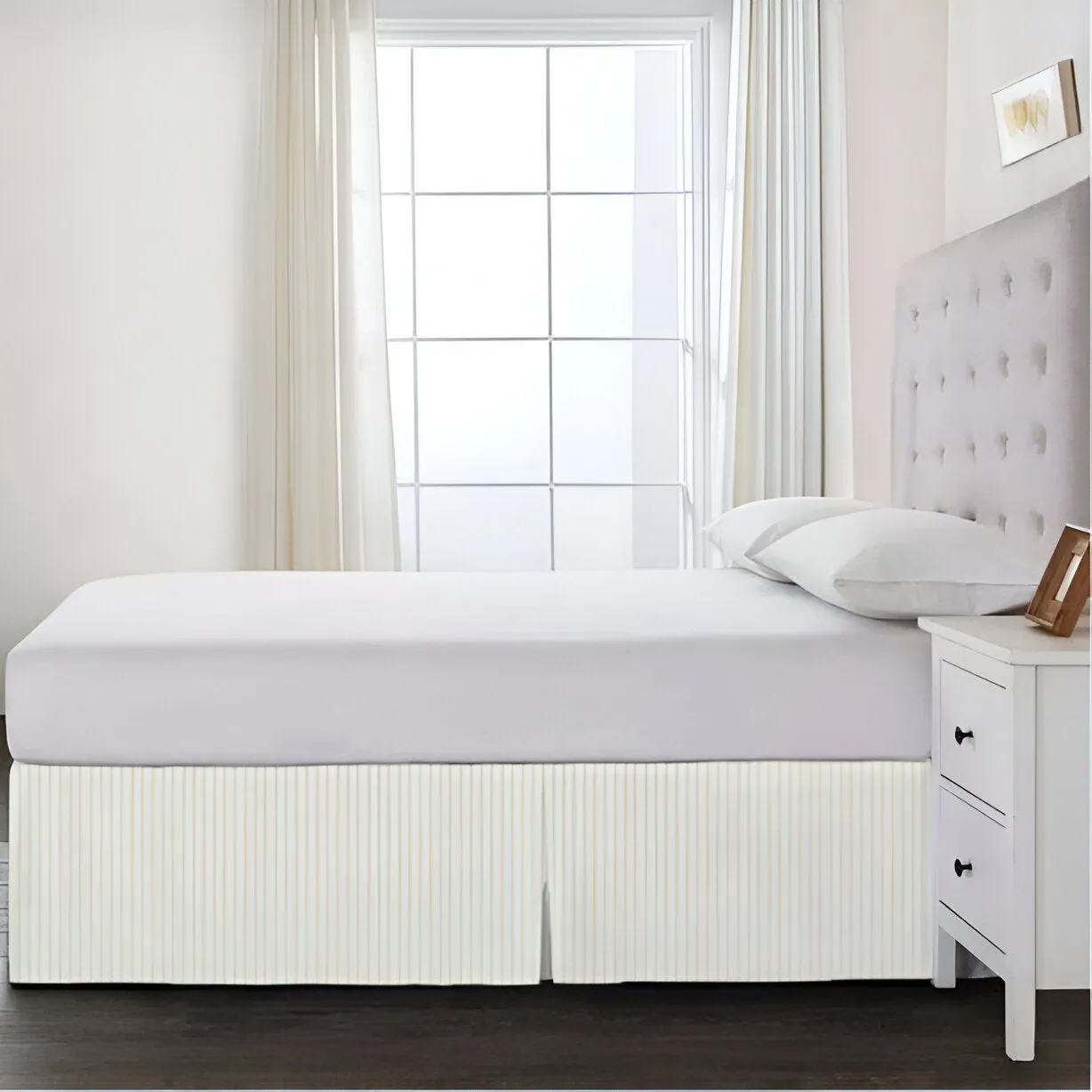 Detachable Wrap Around Polyester Ticking Stripe Tailored Bed Skirt
