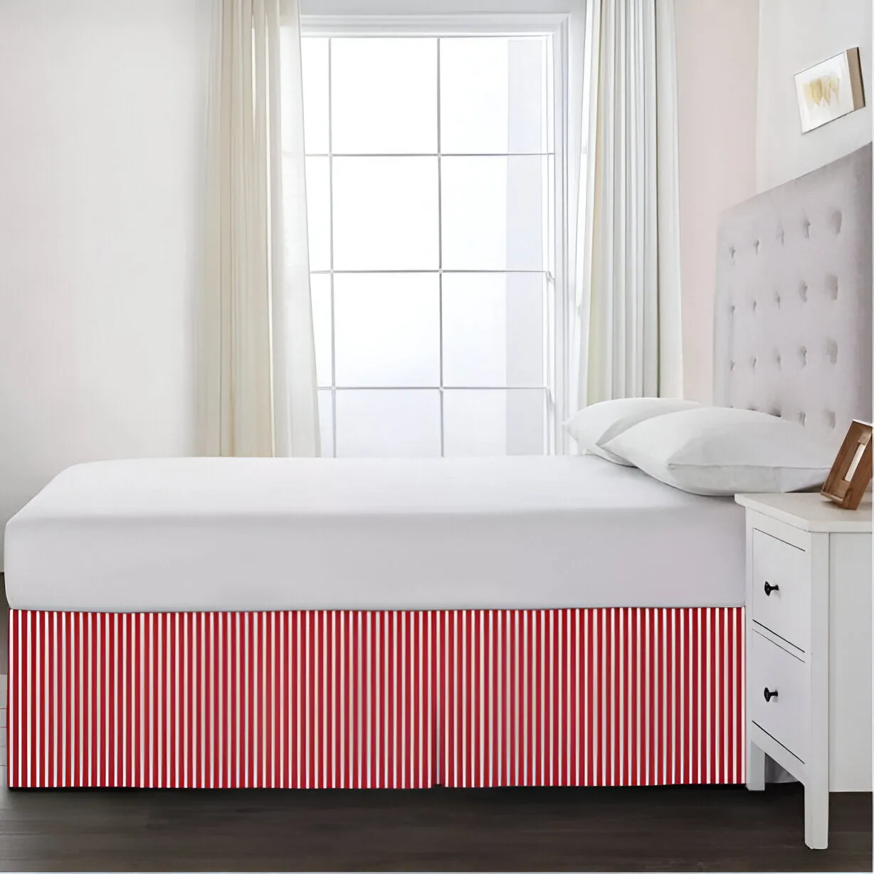 Detachable Wrap Around Polyester Ticking Stripe Tailored Bed Skirt