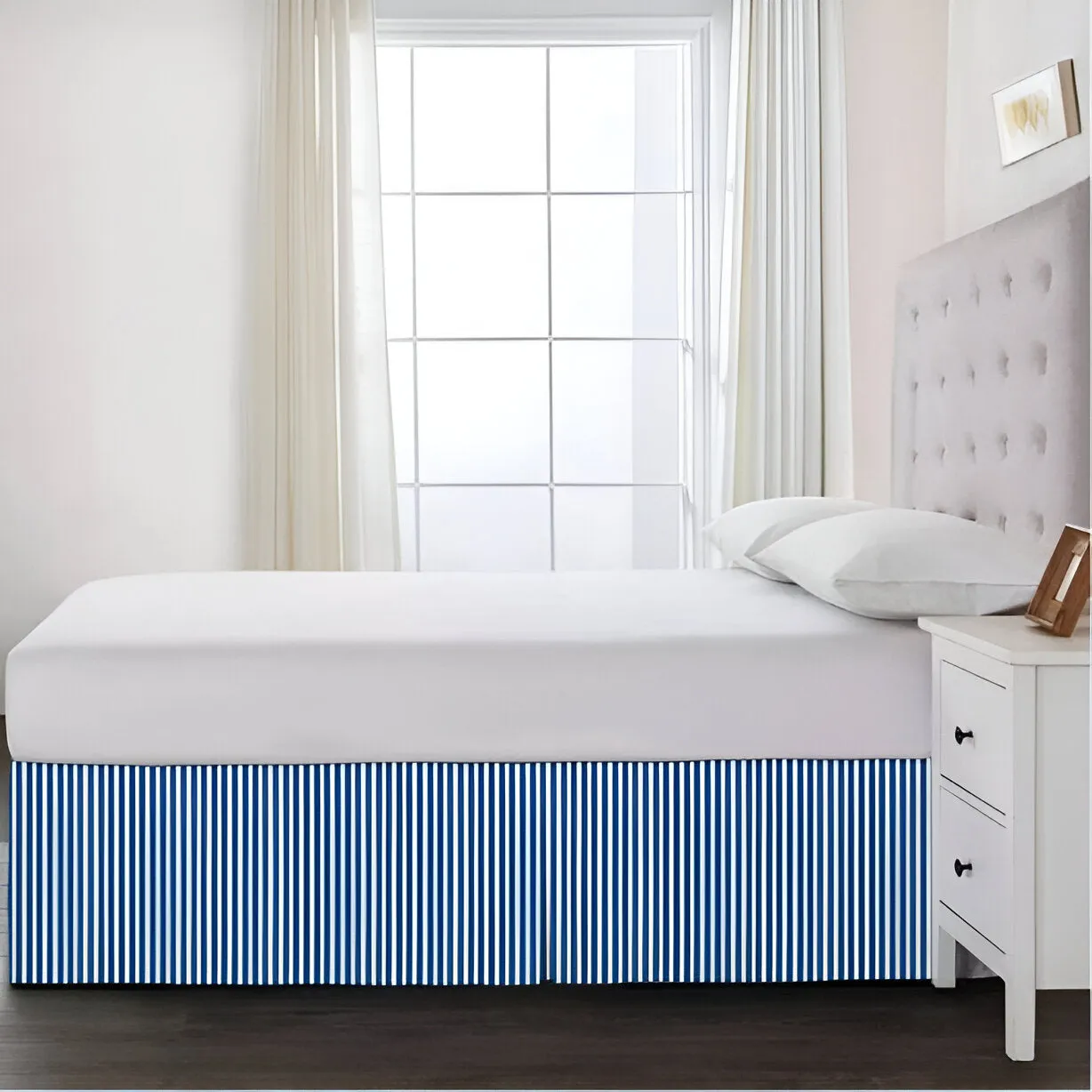Detachable Wrap Around Polyester Ticking Stripe Tailored Bed Skirt