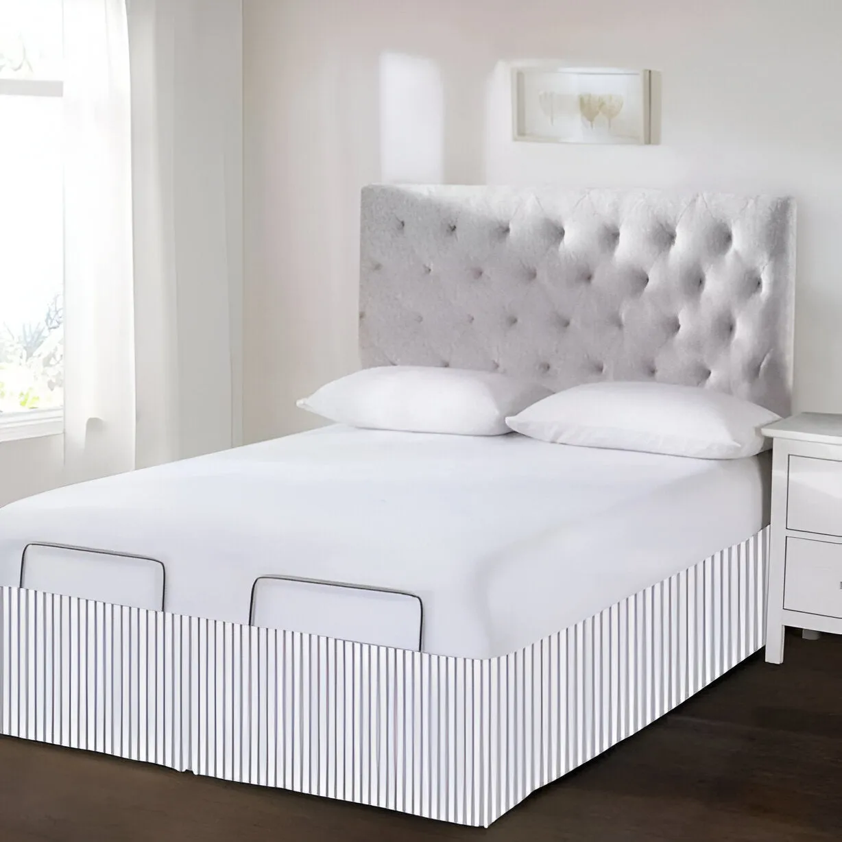 Detachable Wrap Around Polyester Ticking Stripe Tailored Bed Skirt