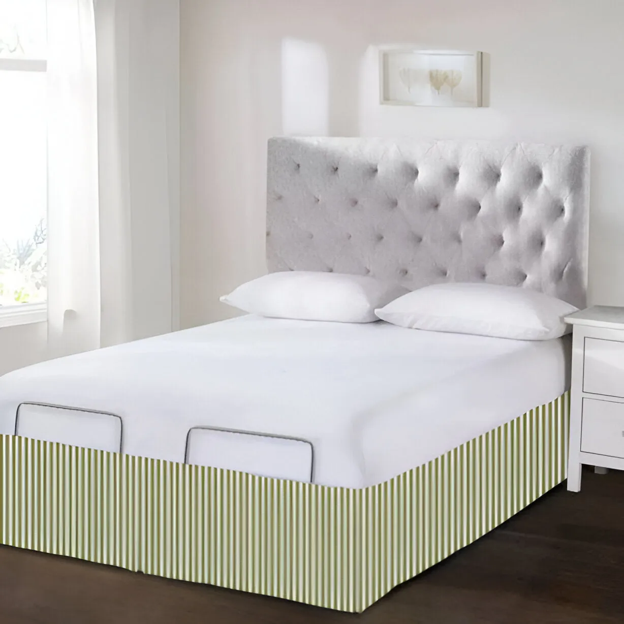 Detachable Wrap Around Polyester Ticking Stripe Tailored Bed Skirt