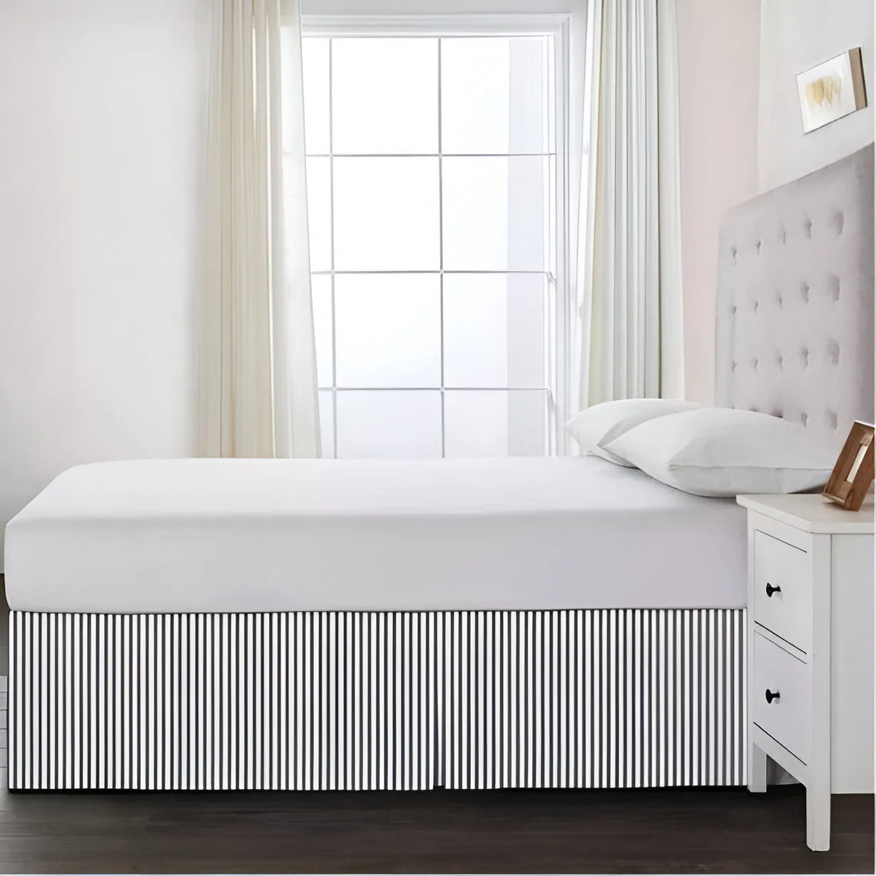 Detachable Wrap Around Polyester Ticking Stripe Tailored Bed Skirt