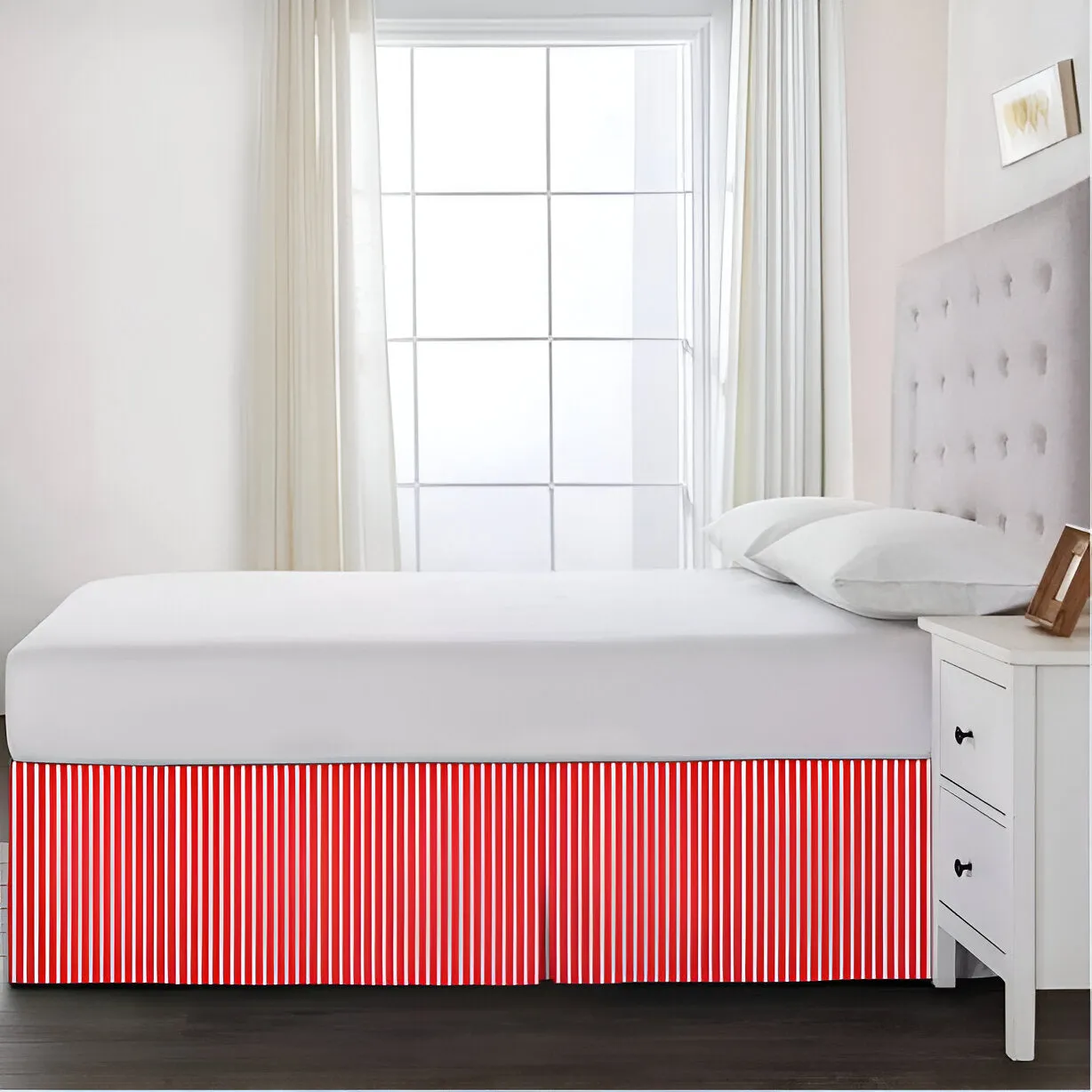 Detachable Wrap Around Polyester Ticking Stripe Tailored Bed Skirt