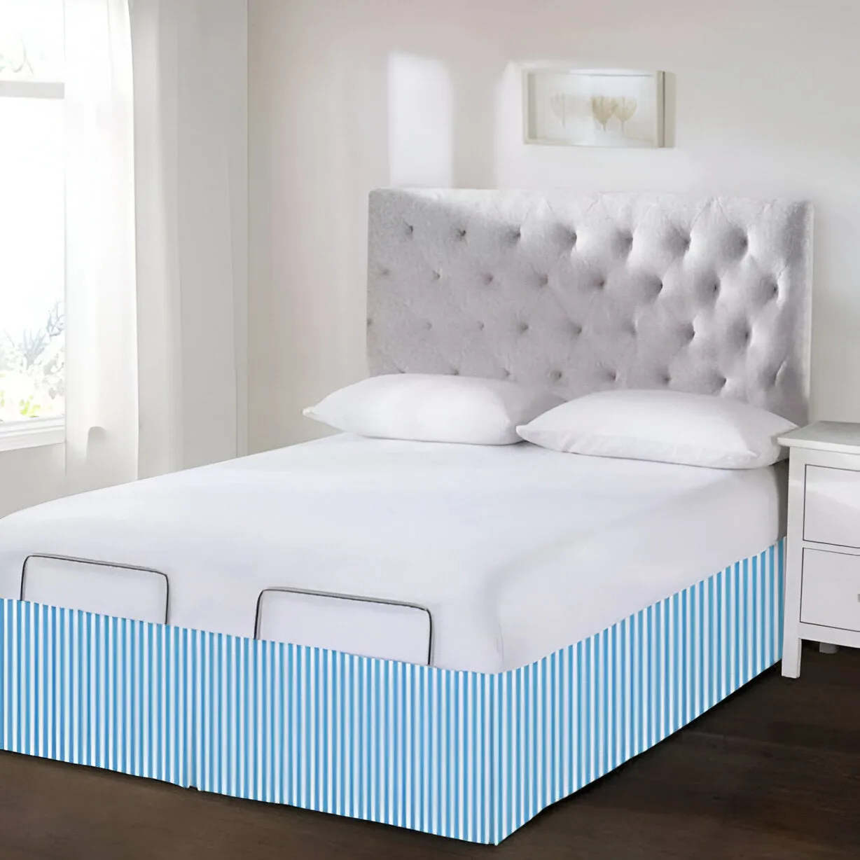 Detachable Wrap Around Polyester Ticking Stripe Tailored Bed Skirt