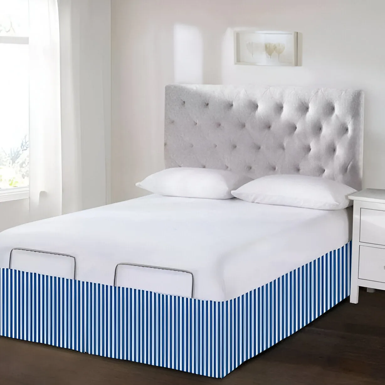 Detachable Wrap Around Polyester Ticking Stripe Tailored Bed Skirt