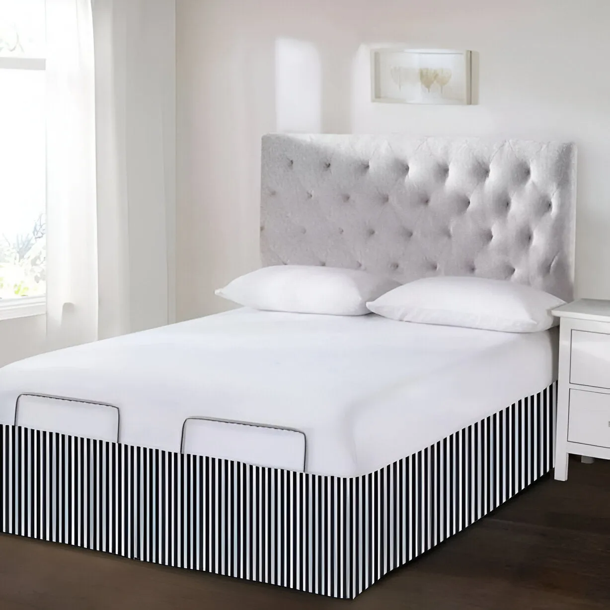 Detachable Wrap Around Polyester Ticking Stripe Tailored Bed Skirt
