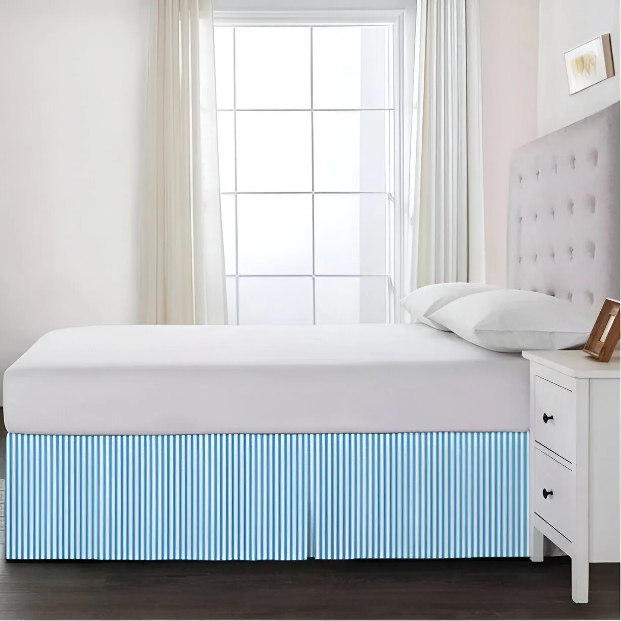 Detachable Wrap Around Polyester Ticking Stripe Tailored Bed Skirt