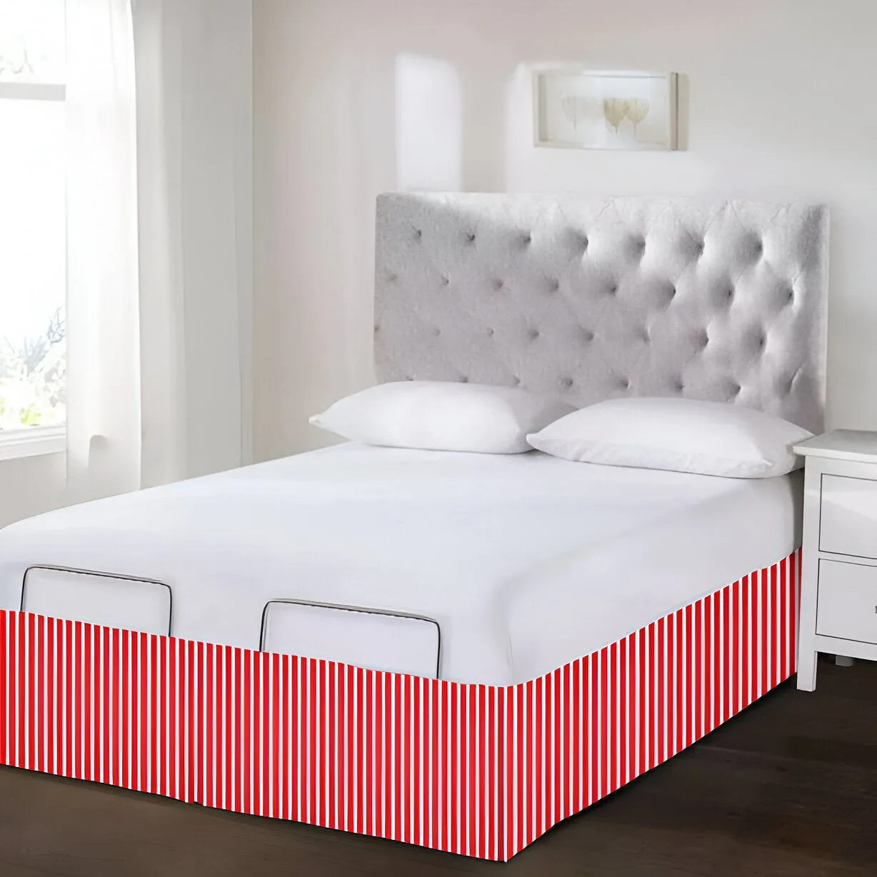 Detachable Wrap Around Polyester Ticking Stripe Tailored Bed Skirt